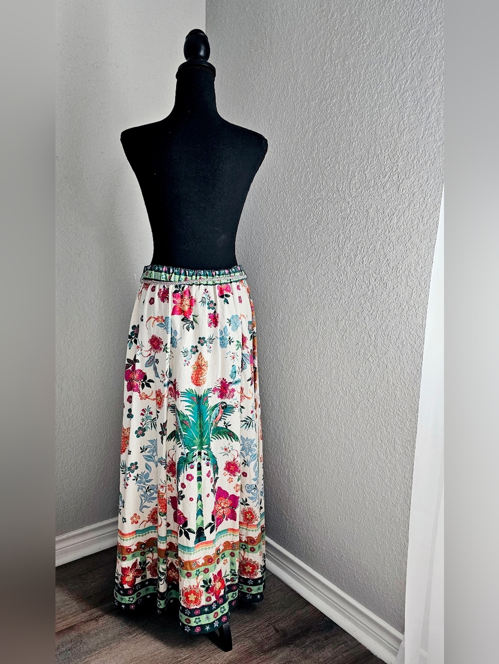 Rachel Zoe Linen Maxi Skirt Elastic Waistband Colorful Tropical Resortwear S NWT - Picture 7 of 14